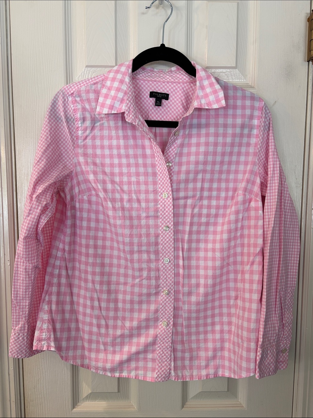 Talbots Pink Gingham Button-Down Shirt size Petite M